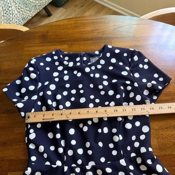 NWT $128 Vince Camuto Polka Dot Short Sleeve Fit & Flare Dress in NAVY MULTI-2P! - Picture 9 of 11